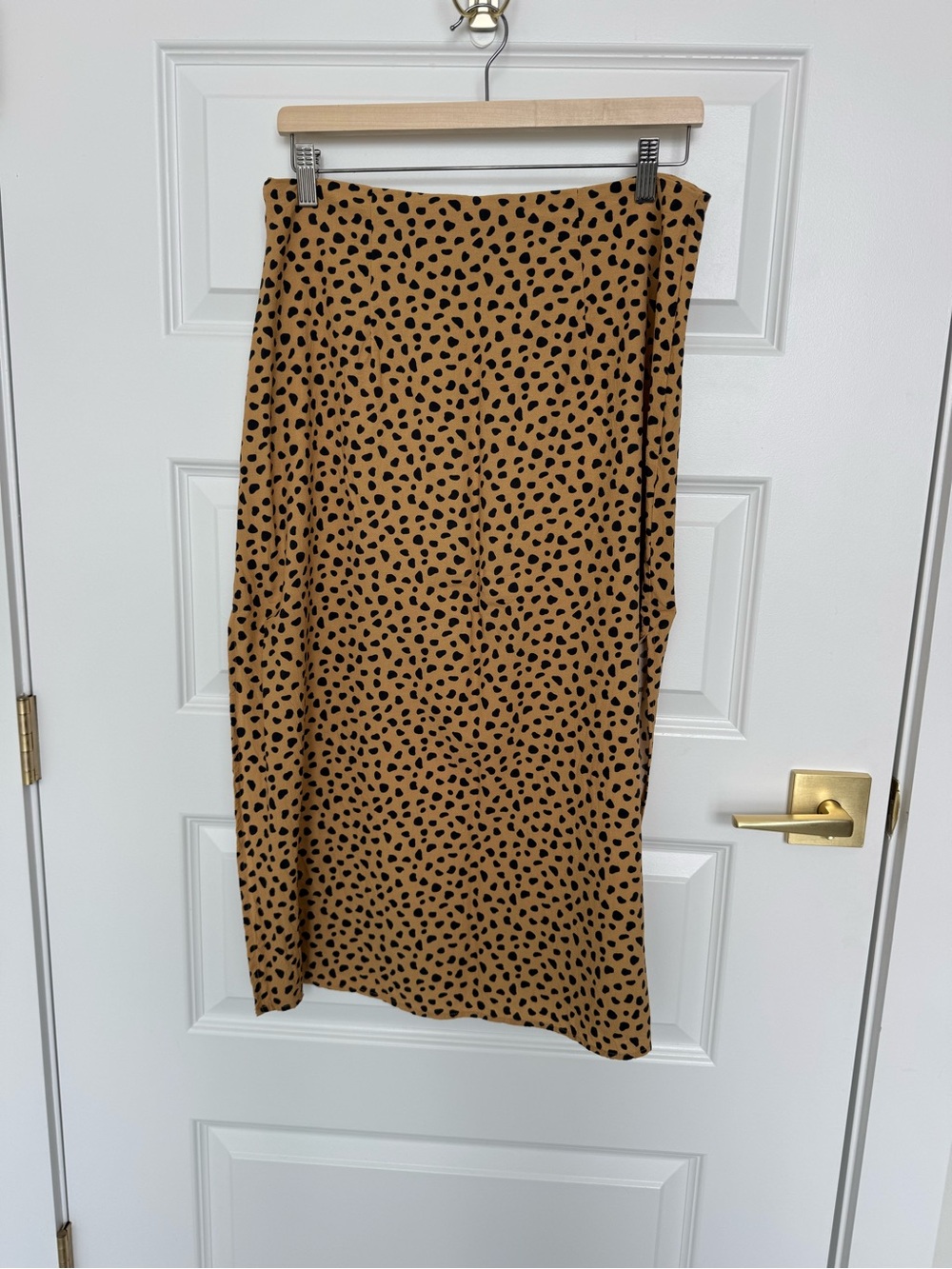 Marine Layer Tan Midi Skirt with Black Cheetah Spots